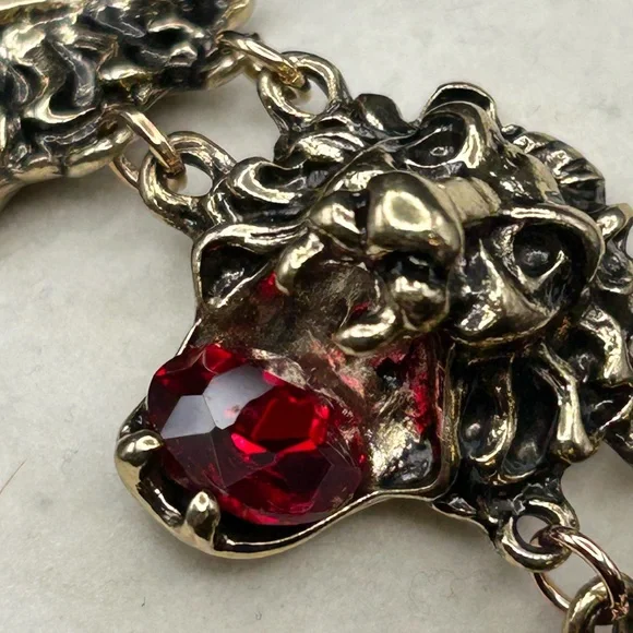 Kenneth Jay Lane Runway Red and Gold Lion Bracelet - Picture 7 of 15